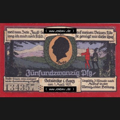 Notgeldscheine Schierke i. Harz, Gemeinde in Provinz Sachsen Notgeld 1921, 25 Pfennig Dorfstrasse (1) Sammlung