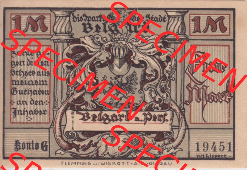 Notgeldscheine Belgrad, Stadt in Pommern Notgeld Schlachten 192x, 1 Mark (1) Sammlung