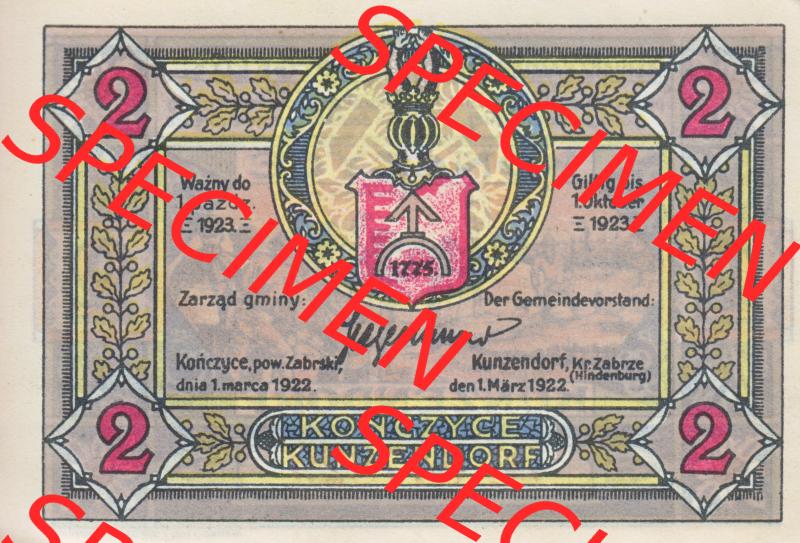 Notgeldscheine Kunzendorf, Gemeinde in Polnisch Oberschlesien Notgeld (0005) Sammlung