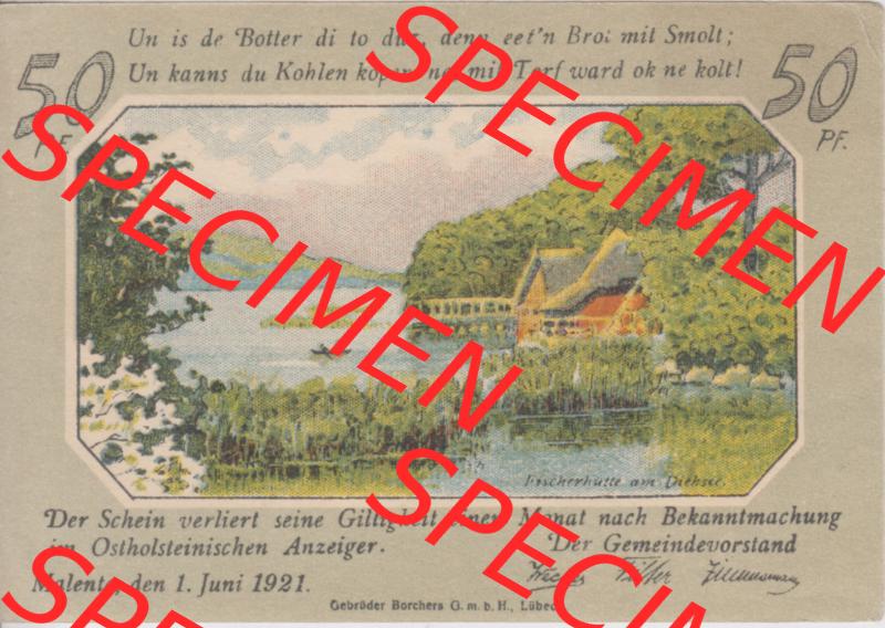 Notgeldscheine Malente Gremsmühlen, Stadt in Oldenburg-Eutin, 50 Pfennig Notgeld (0006) Sammlung