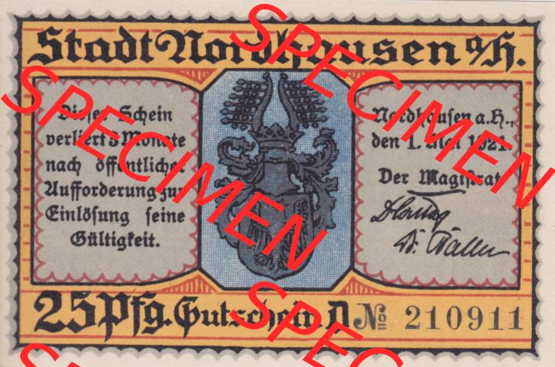 Notgeldscheine Nordhausen, Stadt in Provinz Sachsen Notgeld 1921, 25 Pfennig D Vom Korn änn Schlidchen (1) Sammlung