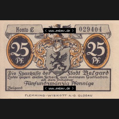 Notgeldscheine Belgrad, Stadt in Pommern Notgeld Stadtansichten 192x, 25 Pfennig (1) Sammlung