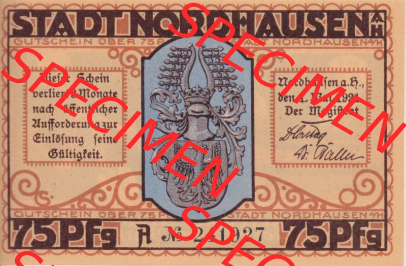 Notgeldscheine Nordhausen, Stadt in Provinz Sachsen Notgeld 1921, 75 Pfennig De allerbeste Medezin (1) Sammlung