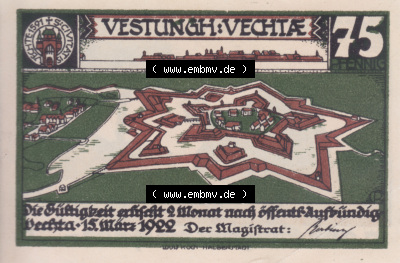 Notgeldscheine Vechta, Stadt in Oldenburg 6, 75 Pfennig (1) Sammlung