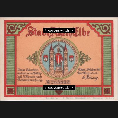 Notgeldscheine Aken, Stadt in Provinz Sachsen Notgeld 1921, 50 Pfennig Früher warst im ganzen Land (1) Sammlung