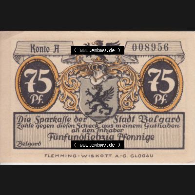 Notgeldscheine Belgrad, Stadt in Pommern Notgeld Stadtansichten 192x, 75 Pfennig (1) Sammlung