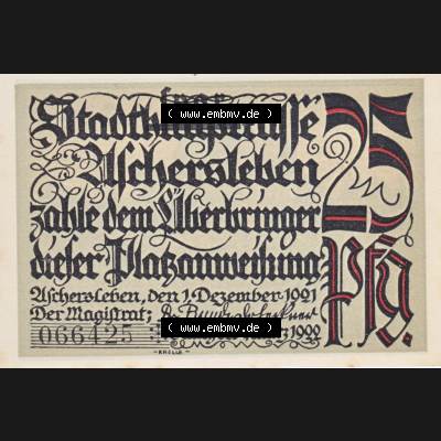Notgeldscheine Aschersleben, Stadt in Provinz Sachsen Notgeld 1921, 25 Pfennig, Aufgang zum Postberg (1) Sammlung