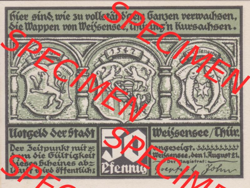 Notgeldscheine Weissensee in Thüringen, Stadt in Provinz Sachsen Notgeld 1921, 50 Pfennig (1) Sammlung