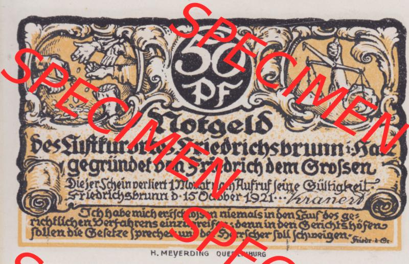 Notgeldscheine Friedrichsbrunn, Gemeinde in Provinz Sachsen Notgeld 1921, 50 Pfennig Schloss Sanssouci (1) Sammlung