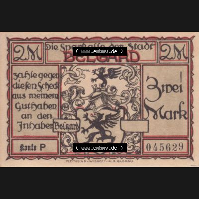 Notgeldscheine Belgrad, Stadt in Pommern Notgeld Uniformen 192x, 2 Mark (1) Sammlung