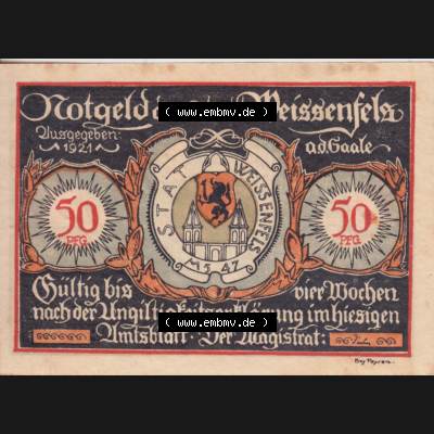 Notgeldscheine Weissenfels, Stadt in Provinz Sachsen Notgeld 1921, 50 Pfennig Soldatenschuh 1914, Damenschuh 1919 (1) Sammlung