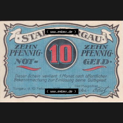 Notgeldscheine Torgau, Stadt in Provinz Sachsen Notgeld 1921, 10 Pfennig (1) Sammlung