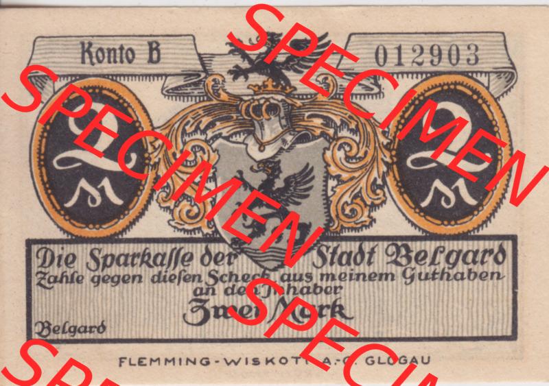 Notgeldscheine Belgrad, Stadt in Pommern Notgeld Stadtansichten 192x, 2 Mark (1) Sammlung