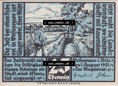 Notgeldscheine Weissensee in Thüringen, Stadt in Provinz Sachsen Notgeld 1921, 25 Pfennig (1) Sammlung