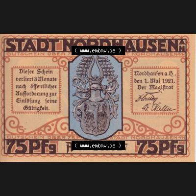 Notgeldscheine Nordhausen, Stadt in Provinz Sachsen Notgeld 1921, 75 Pfennig De allerbeste Medezin (1) Sammlung