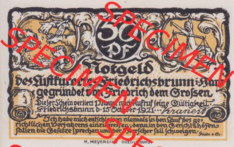 Notgeldscheine Friedrichsbrunn, Gemeinde in Provinz Sachsen Notgeld 1921, 50 Pfennig Dichter im Quartier (1) Sammlung