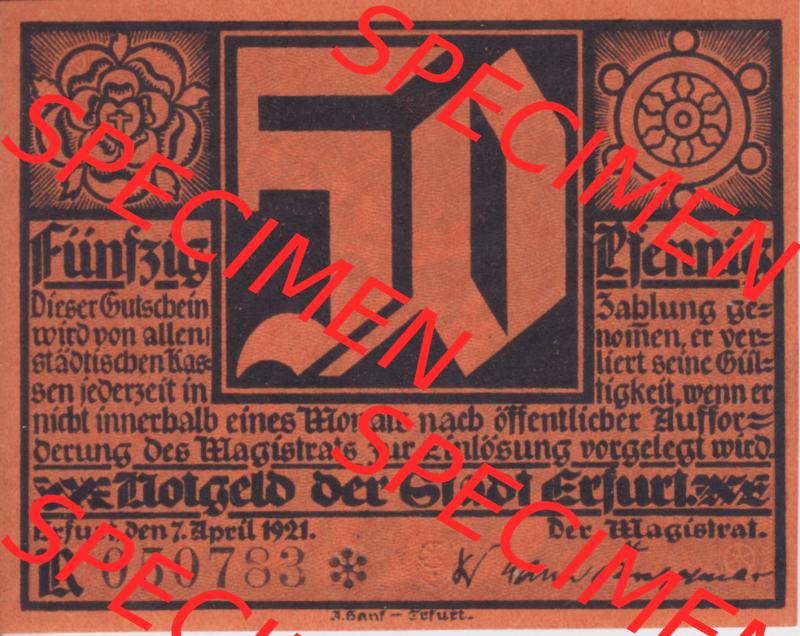 Notgeldscheine Erfurt, Stadt in Provinz Sachsen Notgeld Luther II. 1921, 50 Pfennig R orange (1) Sammlung