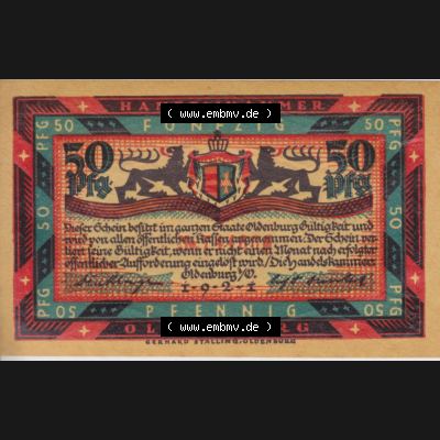 Notgeldscheine Handelskammer in Oldenburg 1921, 50 Pfennig Ehr deine Blümlein, pfleg ihre Triebe (1) Sammlung