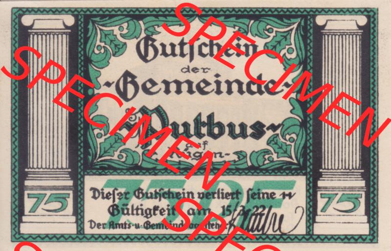 Notgeldscheine Putbus, Gemeinde in Pommern Notgeld 1922, 75 Pfennig III (1) Sammlung