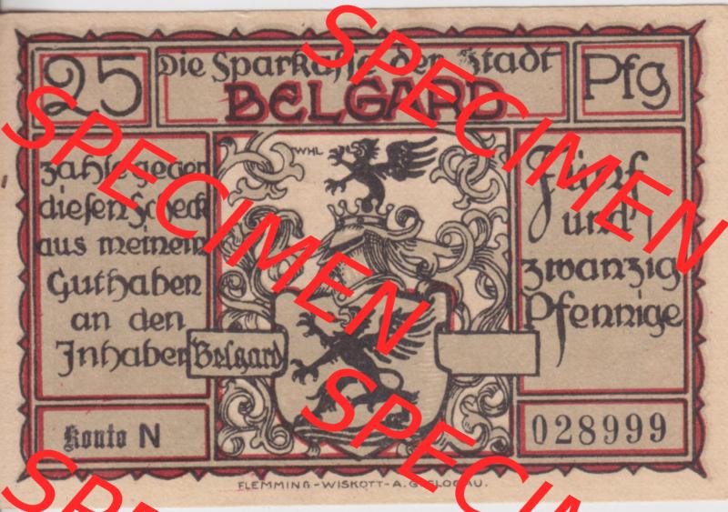 Notgeldscheine Belgrad, Stadt in Pommern Notgeld Uniformen 192x, 25 Pfennig (1) Sammlung