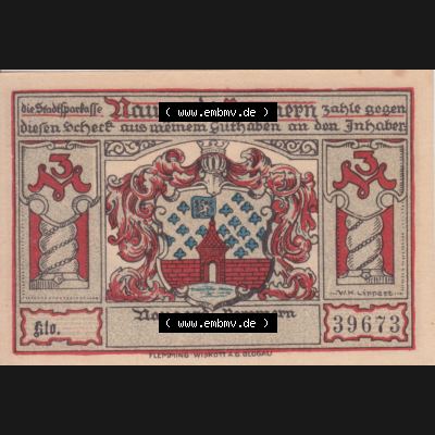 Notgeldscheine Naugard, Stadtsparkasse in Pommern Notgeld Naugard, 3 Mark Pommern (1) Sammlung