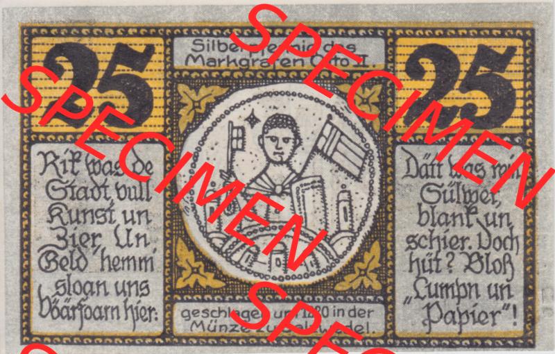 Notgeldscheine Salzwedel, Stadt in Provinz Sachsen Notgeld 1921, 25 Pfennig Silberpfennig des Markgrafen Otto II. (1) Sammlung