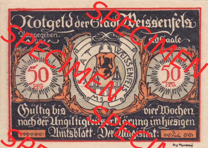 Notgeldscheine Weissenfels, Stadt in Provinz Sachsen Notgeld 1921, 50 Pfennig Soldatenschuhe, Damenschuhe (1) Sammlung