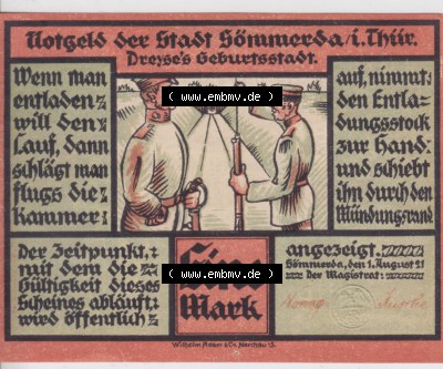 Notgeldscheine Sömmerda, Stadt in Provinz Sachsen Notgeld 1921, 1 Mark Wenn man entladen will (1) Sammlung