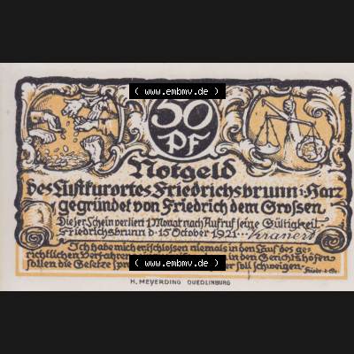 Notgeldscheine Friedrichsbrunn, Gemeinde in Provinz Sachsen Notgeld 1921, 50 Pfennig Schloss Sanssouci (1) Sammlung
