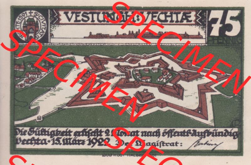 Notgeldscheine Vechta, Stadt in Oldenburg 6, 75 Pfennig (1) Sammlung