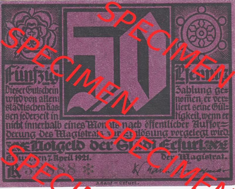Notgeldscheine Erfurt, Stadt in Provinz Sachsen Notgeld Luther 5 R violett (1) Sammlung