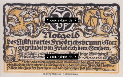 Notgeldscheine Friedrichsbrunn, Gemeinde in Provinz Sachsen Notgeld 1921, 50 Pfennig König Friedrich (1) Sammlung