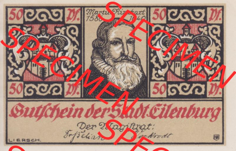 Notgeldscheine Eilenburg, Stadt in Provinz Sachsen Notgeld 1921, Martin Rinkart, 50 Pfennig 2 Sammlung