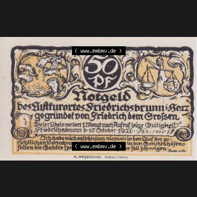 Notgeldscheine Friedrichsbrunn, Gemeinde in Provinz Sachsen Notgeld 1921, 50 Pfennig Arbeitszimmer Potsdam (1) Sammlung