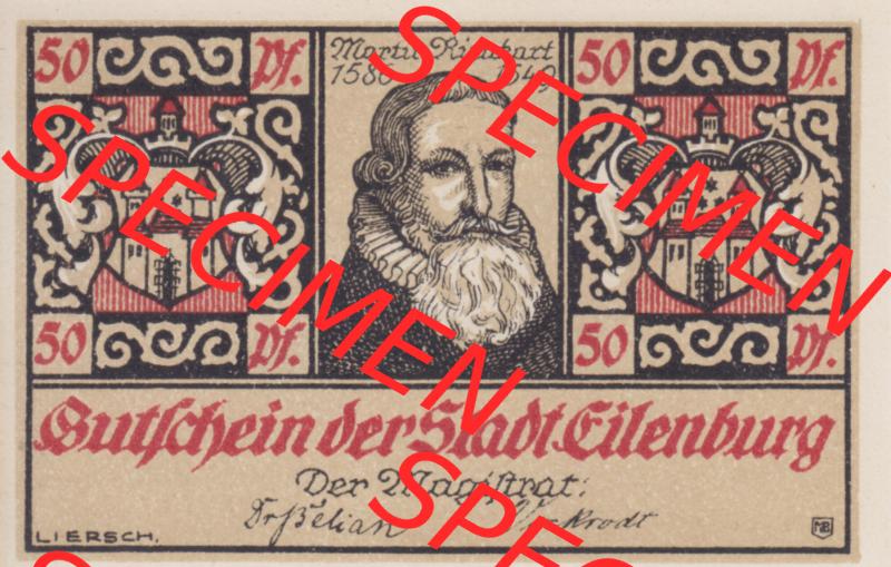 Notgeldscheine Eilenburg, Stadt in Provinz Sachsen Notgeld 1921, Martin Rinkart, 50 Pfennig 4 Sammlung