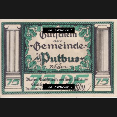 Notgeldscheine Putbus, Gemeinde in Pommern Notgeld 1922, 75 Pfennig I (1) Sammlung
