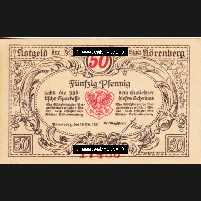 Notgeldscheine Nörenberg, Stadt in Pommern Notgeld 1921, 50 Pfennig (1) Sammlung