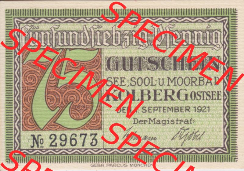 Notgeldscheine Kolberg, Stadt in Pommern Notgeld Persönlichkeiten 75 Pfennig, Nettelbeck (1) Sammlung