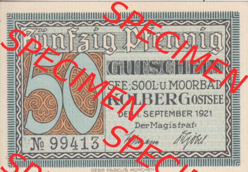 Notgeldscheine Kolberg, Stadt in Pommern Notgeld Stadtansichten 1921, 50 Pfennig Hafeneinfahrt (1) Sammlung