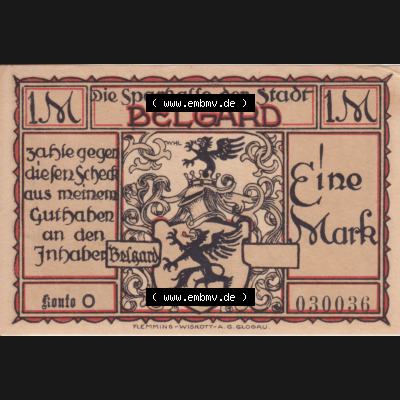 Notgeldscheine Belgrad, Stadt in Pommern Notgeld Uniformen 192x, 1 Mark (1) Sammlung