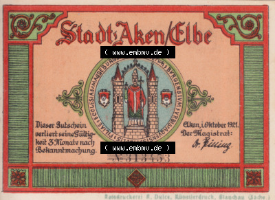 Notgeldscheine Aken, Stadt in Provinz Sachsen Notgeld 1921, 25 Pfennig Von Karl d Großen gegründet (1) Sammlung