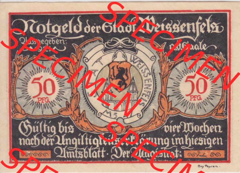 Notgeldscheine Weissenfels, Stadt in Provinz Sachsen Notgeld 1921, 50 Pfennig Stiefel um 1520, Kavalierstiefel 1580 (1) Sammlung