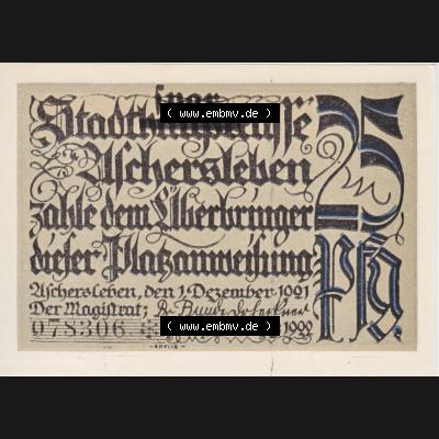 Notgeldscheine Aschersleben, Stadt in Provinz Sachsen Notgeld 1921, Serie 2, 25 Pfennig Hamster (1) Sammlung