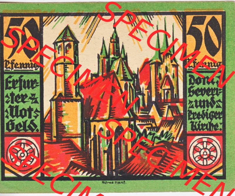 Notgeldscheine Erfurt, Stadt in Provinz Sachsen Notgeld Dom 1921, Dom-Serie 50 Pfennig Dom Prediger (1) Sammlung