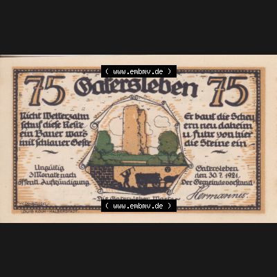Notgeldscheine Gatersleben, Gemeinde in Provinz Sachsen Notgeld Max und Moritz 1921, 75 Pfennig Ende von Max und Moritz (1) Sammlung