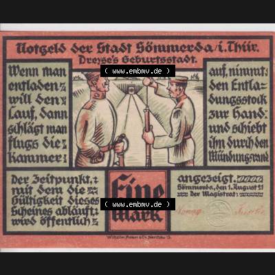 Notgeldscheine Sömmerda, Stadt in Provinz Sachsen Notgeld 1921, 1 Mark Wenn man entladen will (1) Sammlung