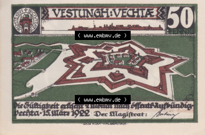 Notgeldscheine Vechta, Stadt in Oldenburg 5, 50 Pfennig (1) Sammlung