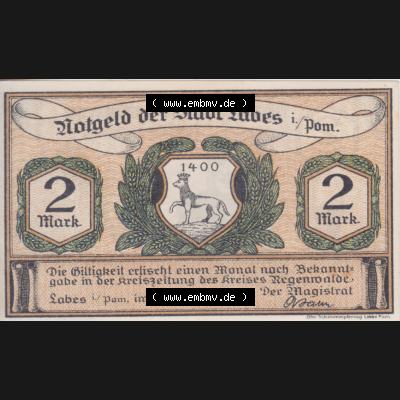 Notgeldscheine Labes, Stadt in Pommern Notgeld 1921, 2 Mark (1) Sammlung