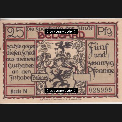 Notgeldscheine Belgrad, Stadt in Pommern Notgeld Uniformen 192x, 25 Pfennig (1) Sammlung