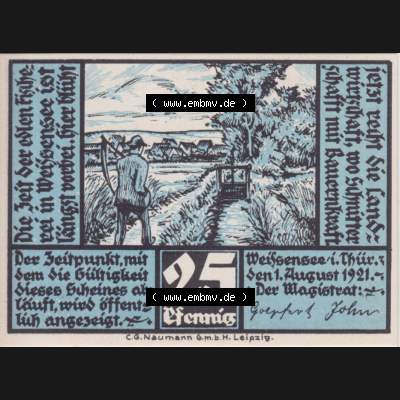 Notgeldscheine Weissensee in Thüringen, Stadt in Provinz Sachsen Notgeld 1921, 25 Pfennig (1) Sammlung